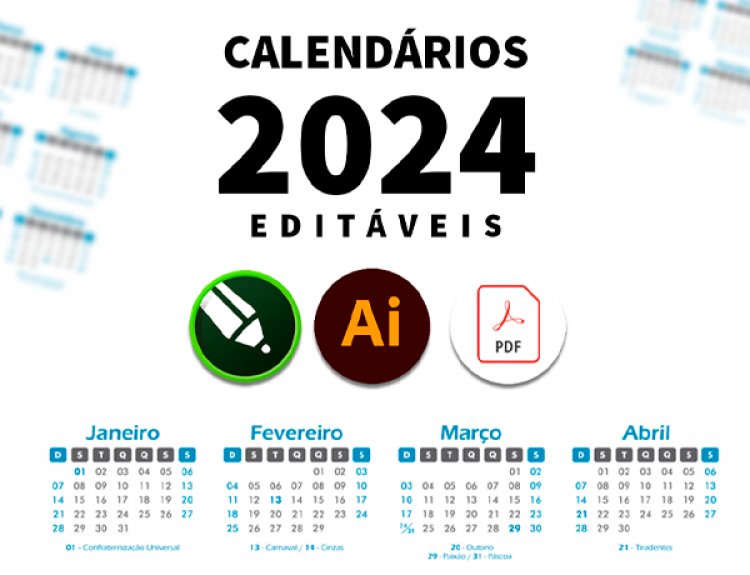 Calendários 2024 editáveis CDR - AI - PDF